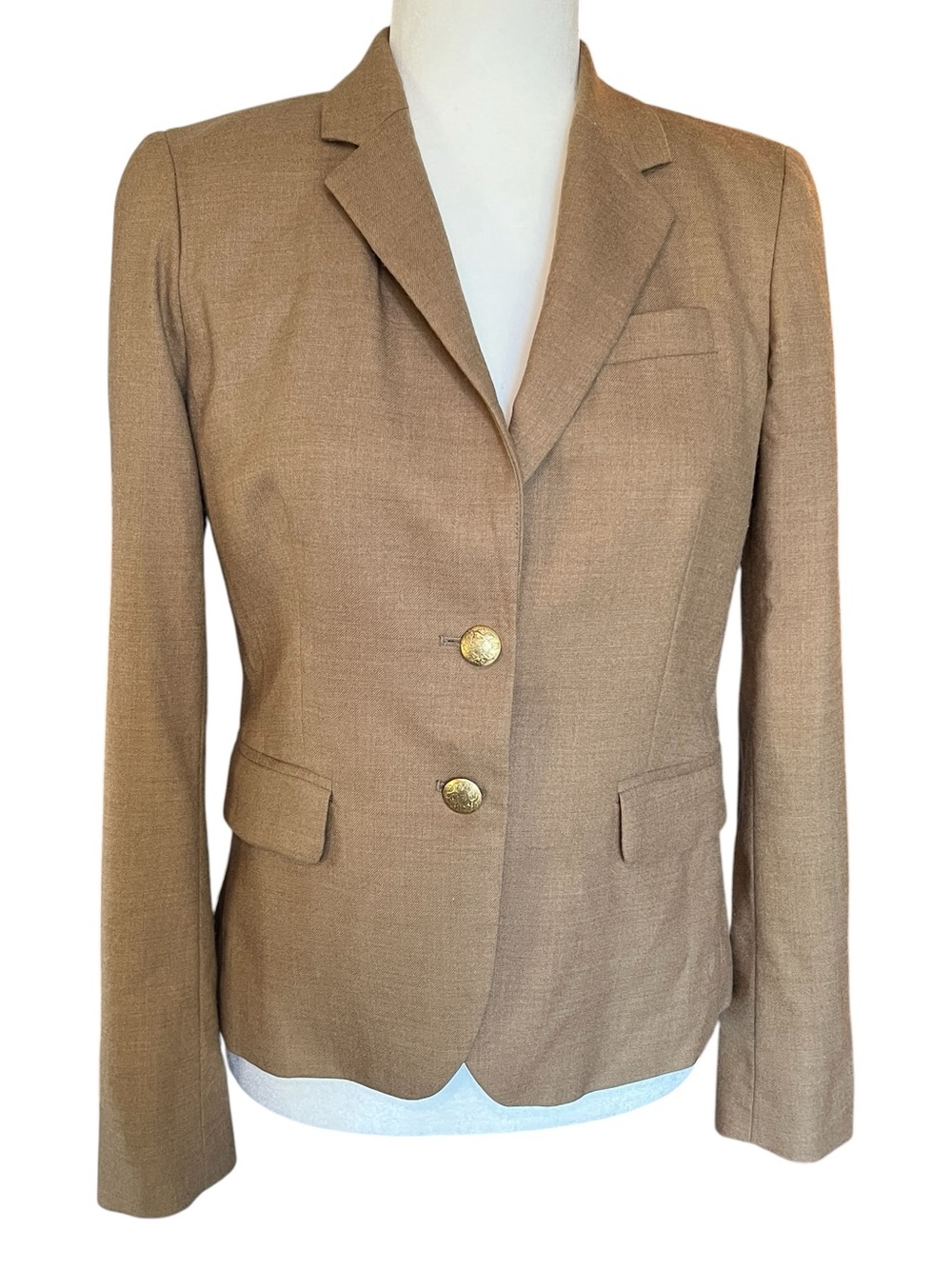 J Crew Factory Wool Schoolboy Blazer Camel Tan Gold Buttons Preppy Womens 2